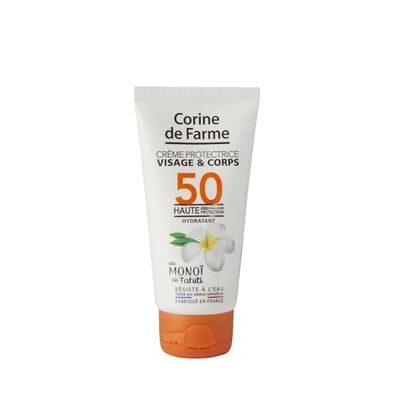 Corine de Farme - Skyddande ansikts- och kroppskräm SPF50 - högt UVA- och UVB-skydd - med Tahiti Monoi - vattenbeständig - tillverkad i Frankrike - 50 ml