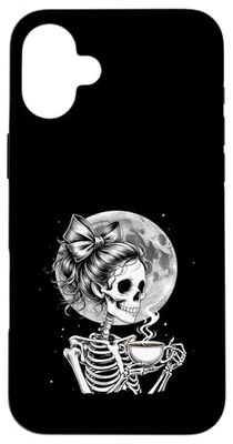 Gothic Woman Skeleton Drinking Coffee Skeleton drinks coffee Case for iPhone 16 Plus