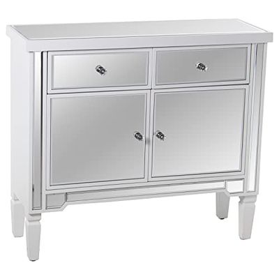 DRW Instaptafel met 2 laden en 2 deuren van hout en spiegel in wit en spiegel 90 x 30 x 80 cm
