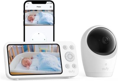 eufy Baby Monitor E20 with 2K HD Camera, 5'' 720p Display, Hybrid Wi-FI and No Wi-FI Connection, App and Monitor Control, Pan-Tilt, 4× Zoom, Portable Camera with Built-in Battery, ANR, Smart Alerts