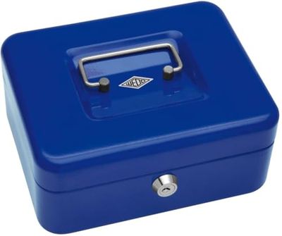 Wedo 145203X geldcassette (van gepoedercoat staal, intrekbare handgreep, 5-voudige muntinzet, veiligheidscilinderslot, 20 x 16 x 9 cm) blauw