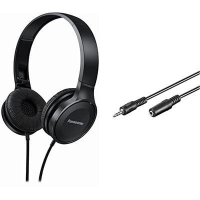 Panasonic RP-HF100M Cuffie Stereo a Padiglione, Suono Potente con Driver da 30 mm, Nero & Goobay 50090 Cavo di estensione per cuffie e audio AUX; a 3 pin; jack da 3,5 mm 3,5 mm