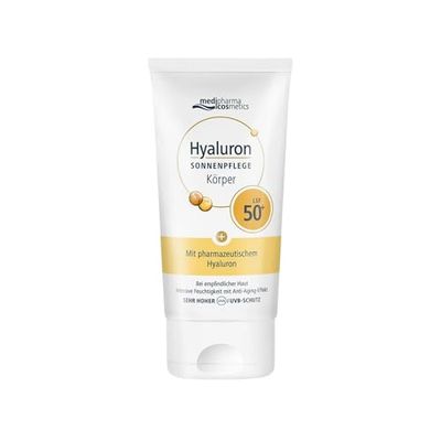 Medipharma - Crema Solare corpo Colorata SPF 50+ con Acido Ialuronico 150 ml - Protezione Solare Anti-Età Idratante - Pelli sensibili e secche - Resistente all’Acqua - Non Unge