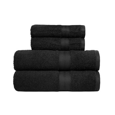 Amazon Basics - pacote de 4 toalhas de banho resistentes à descoloração para casa de banho, 100% algodão, macias e absorventes, 2 toalhas de banho e 2 toalhas de mão, preto