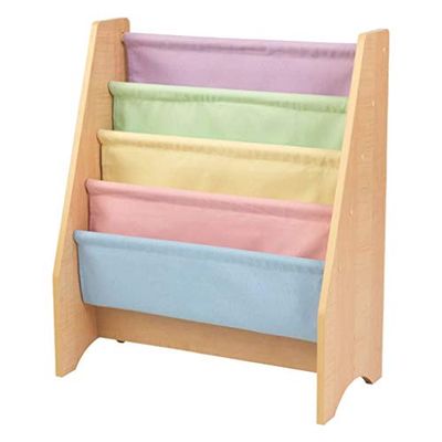 KidKraft 14225 hangvakkenboekenrek van hout voor kinderen, meubelstuk voor kinderslaapkamer, om boeken in op te bergen of neer te zetten, pastel- en naturelkleuren