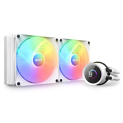 NZXT Kraken 280 RGB - RL-KR280-W1 - Refroidisseur pour processeur AIO de 280 mm - Écran LCD carré de 1,54 pouce personnalisable pour les images, les indicateurs de performance, etc. - Blanc