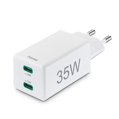 Schnellladegerät, 2x USB-C, PD/Qualcomm®, Mini-Ladegerät, 35 W, Weiß