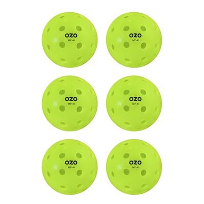 OZO Pickleball - Lot de 6 Balles d'Extérieur, 40 Trous, Moulage par Rotation, Neon Green