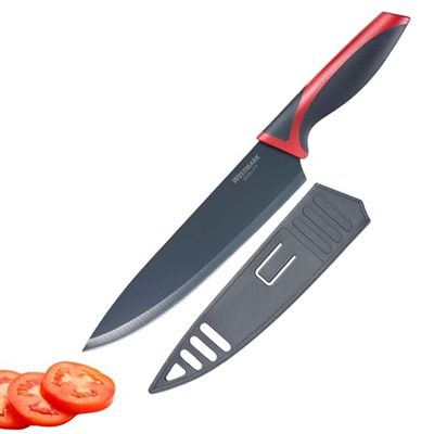 Westmark Coltello da chef/da cucina, Lunghezza lama: 20 cm, Lama ampia, Con protezione per la lama, Acciaio inox/Plastica, Antracite/Rosso, 14542280