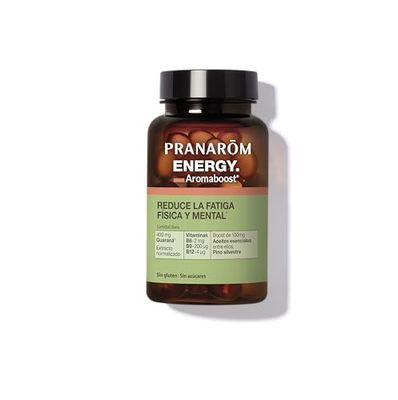 PRANAROM - Aromaboost Energy - Complemento Alimenticio - Reduce la Fatiga Física y Mental - Guaraná - Vitaminas B6 B9 B12 - Aceite Esencial de Pino Silvestre - 60 Cápsulas
