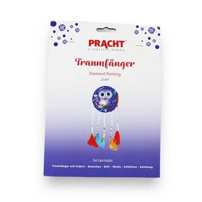 Pracht Creatives Hobby 6045-15011 Diamond Painting, Motivo búho, Kit de Manualidades para diseñar un atrapasueños con Piedras Brillantes, para niños a Partir de 5 años, Plastic, Multicolour, One Size