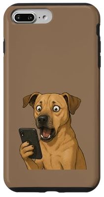 Perro sorprendido Mirando teléfono Inteligente Divertido Meme Arte Carcasa para iPhone 7 Plus/8 Plus