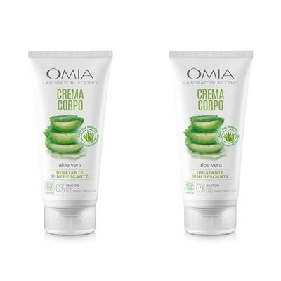 Omia - Crema Corpo Eco Bio con Aloe Vera del Salento, Crema Idratante, Lenitiva e Rinfrescante, Ideale per Pelli Secche, Non Unge, Dermatologicamente Testato - Flacone da 200 ml (Confezione da 2)