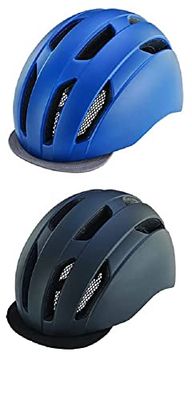 Fietshelm, maat: 56-61 cm, Inmold, met textielvizier, kleuren: zwart met zwart vizier, donkerblauw met grijs