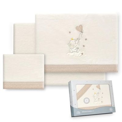 Interbaby Parure de lit pour Poussette 40 x 80 cm - Parure de lit d'hiver en Tissu Corail - Modèle éléphant Ballon cœur - Comprend Drap Housse, Drap Plat et taie d'oreiller