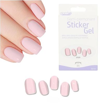 Glam'Up Paris - Sticker Gel Semi-Permanent - Vernis Gel Adhésif - Qualité Professionnelle - Longue Tenue jusqu’à 3 Semaines - Autocollants Facile à Utiliser - 16 pièces - Strip Nail - Rose Poudré