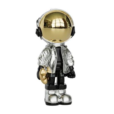 EZ4ENCE Small Figurine Statue Astronaut Sculpture Decor,Sculpture for Home Decor,Arts Silver Shelf Decoration,Cool Metal Mask Table Decor,Mini Ornament