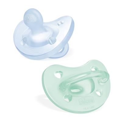 Chicco PhysioForma Sucette en silicone 2-6 mois, 2 pièces, Ensemble de gommettes 2-6 mois, Nouvelle version, Bleu