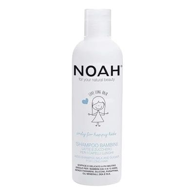 NOAH Kids Shampoo for Long Hair – Gentle & Nourishing with Milk & Sugar, Detangles & Strengthens, pH Neutral, Sulfate-Free, Silicone-Free, Safe for Sensitive Scalps, Ages 3-12, 250ml