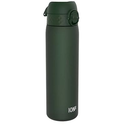 ion8 Botella Agua, 500ml, a Prueba de Fugas, Fácil de Abrir, Cerradura Segura, Apta para Lavavajillas, Sin BPA, Asa de Transporte, Fácil de Limpiar, Neutro en Carbono, Verde Oscuro