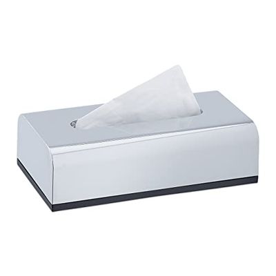 Relaxdays Porta Fazzoletti, Dispenser Salviettine Igieniche per Bagno e Cucina, Tissue Box 7 x 24,5 x 13,5 cm, Argentato