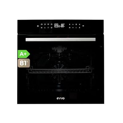 EVVO Horno Eléctrico Empotrable - Eficiencia A+, 81 L de Capacidad, Función Airfryer, 14 Programas, Temporizador, Display Digital, Control Táctil, Guía telescópica, Modelo: H26 (Negro)