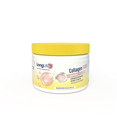 LongLife® Collagen 5000 Powder | 5000mg di collagene idrolizzato di tipo I e III in polvere | Benessere pelle | 25 dosi | Gusto neutro e senza glutine