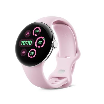 Google Pixel Watch 3 (41 mm) – Android smartwatch with heart rate tracking, advanced running from Fitbit, fitness insights, 24-hour battery – Polished Silver Aluminium Case – Rose Quartz band – Wi-Fi