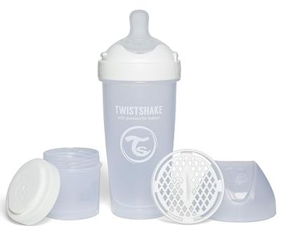 Twistshake Pro Double Biberon Anti-colique avec Récipient à lait en Poudre et Mélangeur - 330 ml | Mamelon en Silicone à Débit Rapide | Sans BPA | Convient aux Bébés à Partir de 4 Mois | Blanc