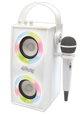 Lexibook, iParty, Enceinte Portable Bluetooth Lumineuse avec Micro, karaoké, Effets Lumineux, sans-Fil, USB, Carte SD, Batterie Rechargeable, Blanc, BTP180Z