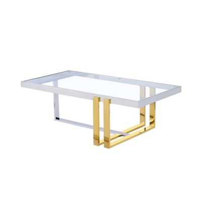 Romimex Mesa de Centro Dorado Plateado Acero Inoxidable Vidrio Templado 120 x 40 x 60 cm
