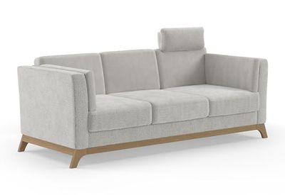 CAVADORE Sofá Vida de 3 plazas, diseño Moderno, con Marco de Madera Maciza de Haya, reposacabezas con cojín, 213 x 84 x 93 cm, Chenilla, Beige