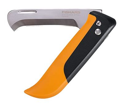 Fiskars Cuchillo plegable para frutas y verduras, Para cosechar, Longitud total: 17,8 cm, Acero inoxidable/plástico, Negro/naranja, X-series, K80, 1062819
