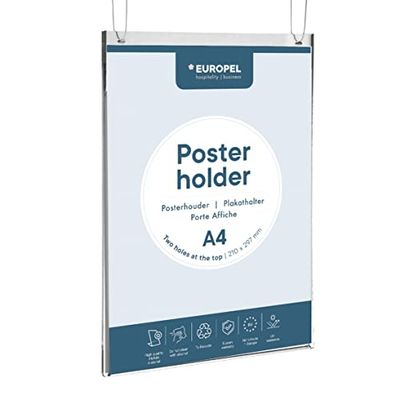 EUROPEL 350010 posterhouder, posterhouder voor DIN A4, acryl, glashelder, hoog, met 2 gaten