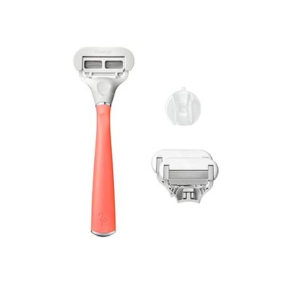 Flamingo Lame per rasoio da donna – Set da barba per donne con manico per rasoio in Pomelo & Argento, 3 lame di ricambio per rasoio, supporto doccia rasoio, lamette da barba da donna, rasoi bagnati,
