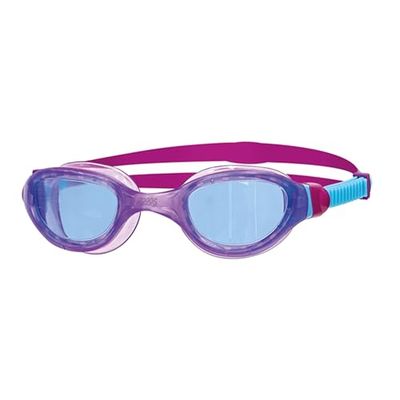Zoggs Phantom 2.0 kinderzwembril, UV-bescherming zwembril, splitjuk zwembril, mistvrije heldere zwembrillenzen, Quick Fit kinderbril 6-14 jaar, blauw/paars/blauw