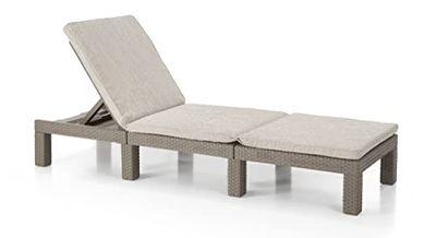 ALLIBERT by Keter Daytona Chaise Longue de Luxe pour Jardin, terrasse et Balcon avec tête de lit réglable, avec Coussin, en Plastique, Aspect rotin Plat, Cappuccino, 195 x 65 x 25,5 cm