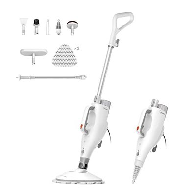 Midea MSM2115WW Balai à vapeur 10 en 1, tue 99,9% de bactéries sans résidus chimiques, répond à diverses scènes de nettoyage ; blanc et argent