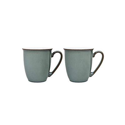 Denby - Regency Green Coffee Mug Set of 2 - 330ml Stoneware Ceramic Tea Mug Set For Home & Office - Dishwasher Safe, Microwave Safe - Green, White - Chip Resistant