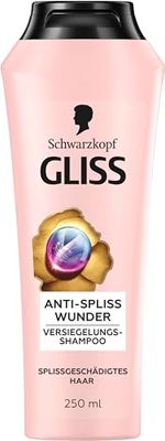 Gliss Shampoing anti-fourches miracle (250 ml), shampooing avec complexe ionique et huile de pépins de raisin, shampooing de soin pour cheveux abîmés, scellé les pointes fourchues longue durée