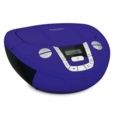 TechniSat Viola CD-1 - Lecteur CD stéréo Portable, Boombox avec poignée Pratique (Radio CD, Tuner Radio FM, réception Bluetooth, Puissance RMS de 2 x 1 W, Alimentation Secteur et Batterie) Bleu