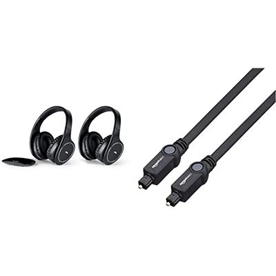 Meliconi Hp Easy Digital Bundle, 2 Cuffie Tv Stereo Senza Fili, 100% Digitali & Amazon Basics Cavo audio ottico digitale Toslink, 1 m