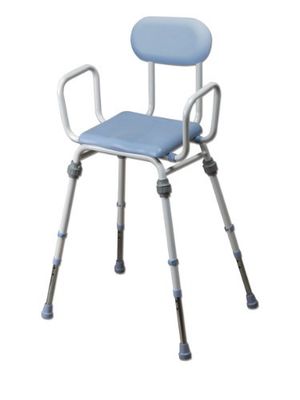 NRS Healthcare Compact Easy Modular Perching Stool With Arms and Padded Backrest , Polyurethane Finish, Light Blue