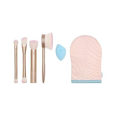 REAL TECHNIQUES Endless Summer - Kit di pennelli per il viso, per fondotinta e cipria, qualità premium, 6 pezzi, rosa