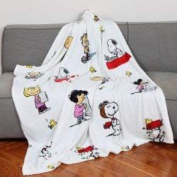 Snoopy filt av mjuk fleece mjuk och varm mikrofiber, jul eller för en bekväm avkopplande soffa, TV-pläterade jordnötter, 100% polyester, vit, en storlek