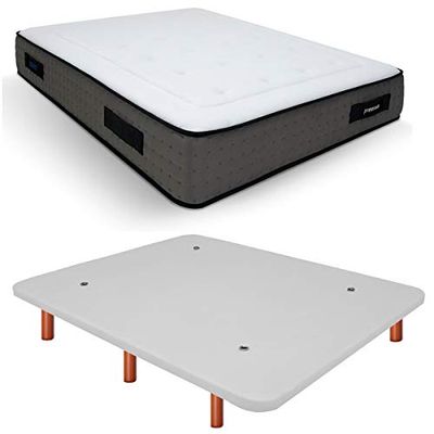 Duérmete Online Base imbottita 3D rinforzata anti rumore + materasso viscoelastico Visco Premium | gambe in legno color ciliegio, bianco, 90 x 180 cm