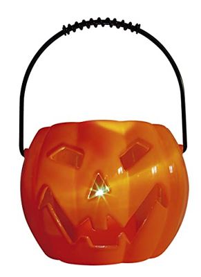 Rubies Zucca con luce e suono per decorare, 11 cm di lunghezza x 11 cm di larghezza x 8,5 cm di altezza con manico, originale, ideale per Halloween, carnevale e feste del giorno dei morti.