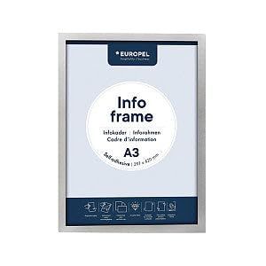 EUROPEL Self-adhesive magnetic info frame from PVC, A3 silver, set 2 pcs, removable adhesive, double sided, portrait or landscape, overall dimensions 450x327mm