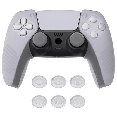 PlayVital Coque Protection pour ps5 Manette,Housse Silicone avec Capuchon Joystick pour ps5 Controller Cover Skin Antidérapante Compatible avec Station de Charge-Blanc Transparent
