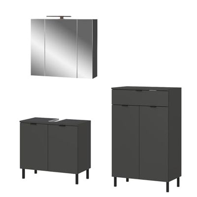 Germania Set da bagno in 3 pezzi 9925-547 GW-Arcena, in grafite, con piedini in metallo, 151 x 200 x 34 cm (LxAxP)